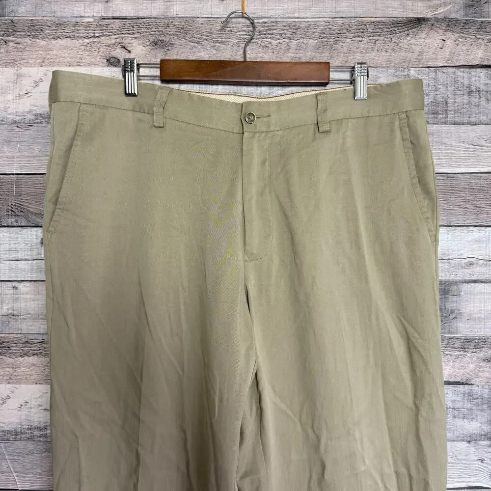 Tommy Bahama Mens Wool Blend Chinos 38x32 Tan Classic Business Preppy